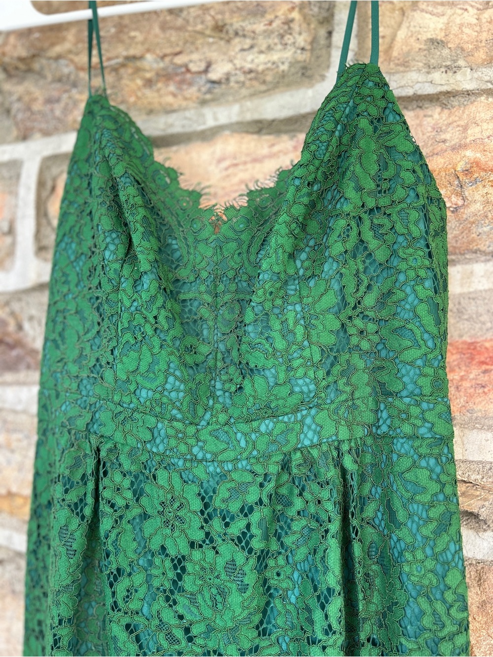 J. Crew Emerald Green Lace Spaghetti Strap Cocktail Dress Size 4 - Picture 5 of 9